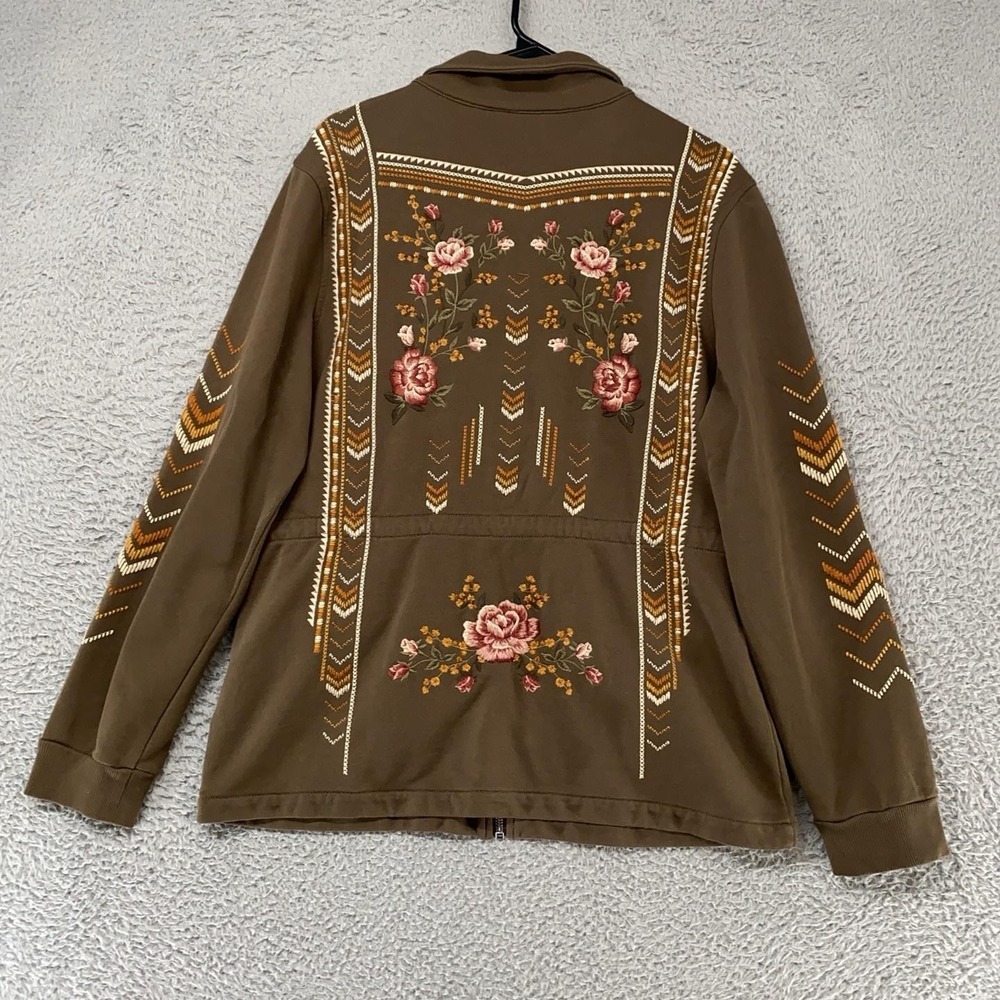Driftwood Lara Jacket Womens XL Brown Embroidered Floral Military Boho Utility - Picture 12 of 14
